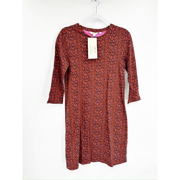 Boden Red Navy Floral Print 3/4 Sleeve Pajama Sleep Shirt Dress Size 4R NWT - Picture 1 of 4